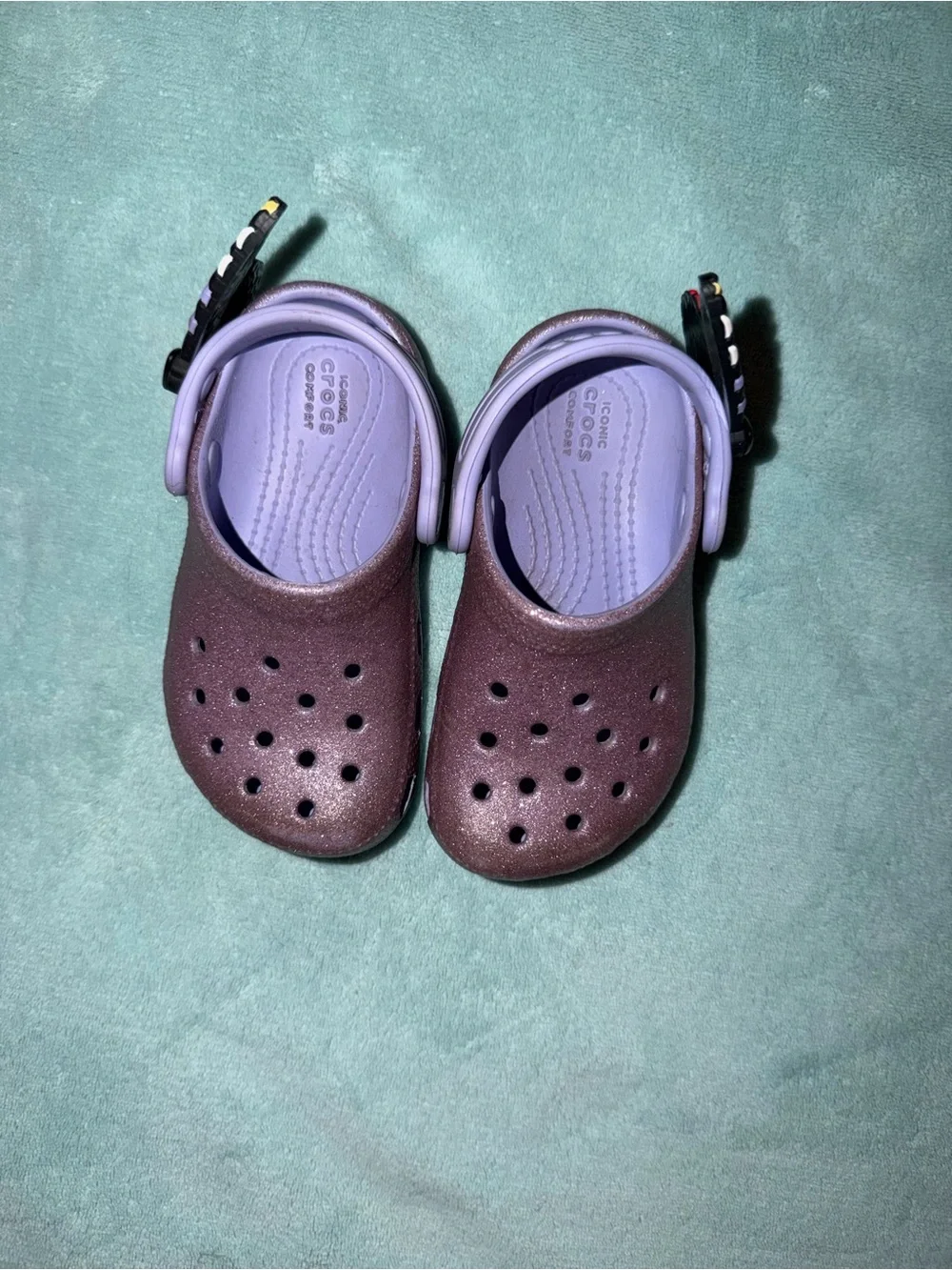 CROCS Kids' Purple Glitter Clogs with Lavender Strap